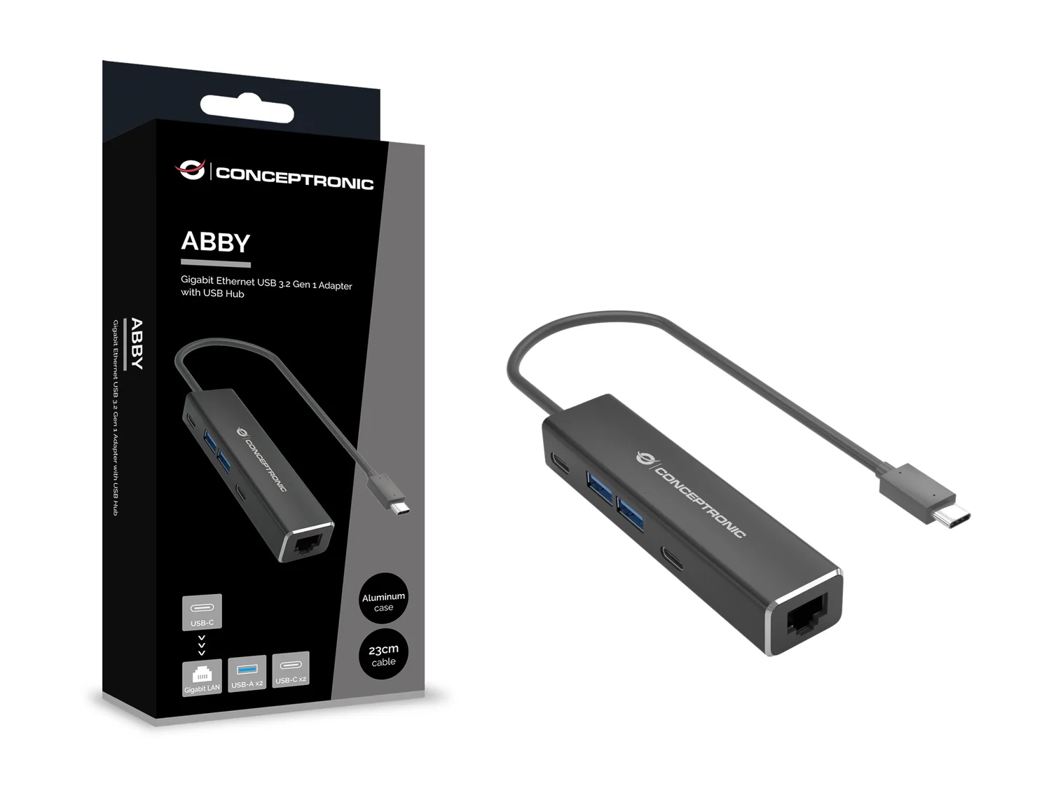 Adaptador de Rede Conceptronic ABBY13B USB-C Gigabit Ethernet com Hub USB 3.0 - Imagem 3