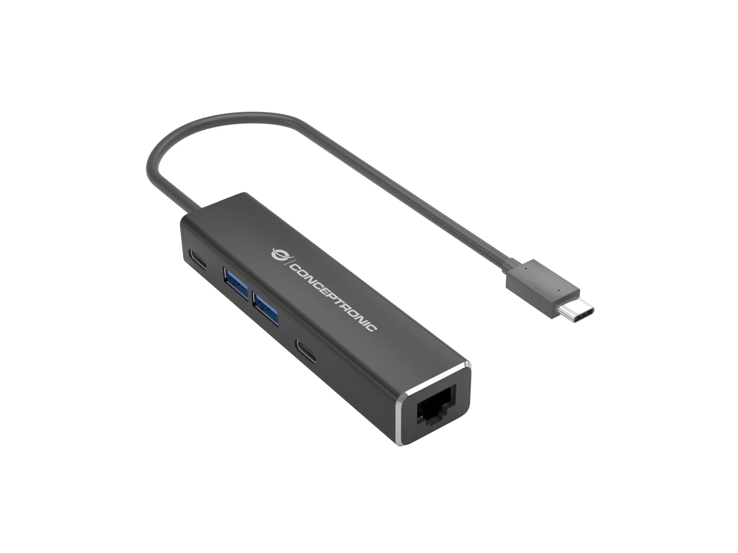 Adaptador de Rede Conceptronic ABBY13B USB-C Gigabit Ethernet com Hub USB 3.0 - Imagem 1