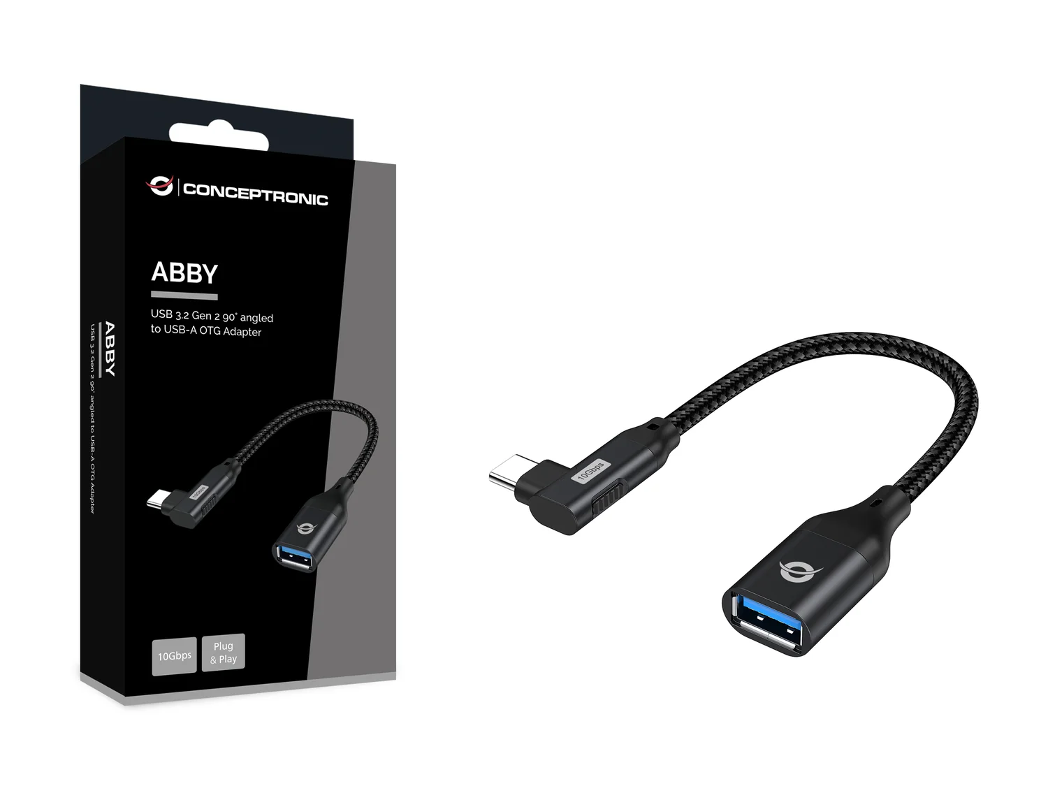 Adaptador USB-C para USB-A OTG Conceptronic ABBY19B USB 3.2 Gen 2 Angular 90° - Imagem 2