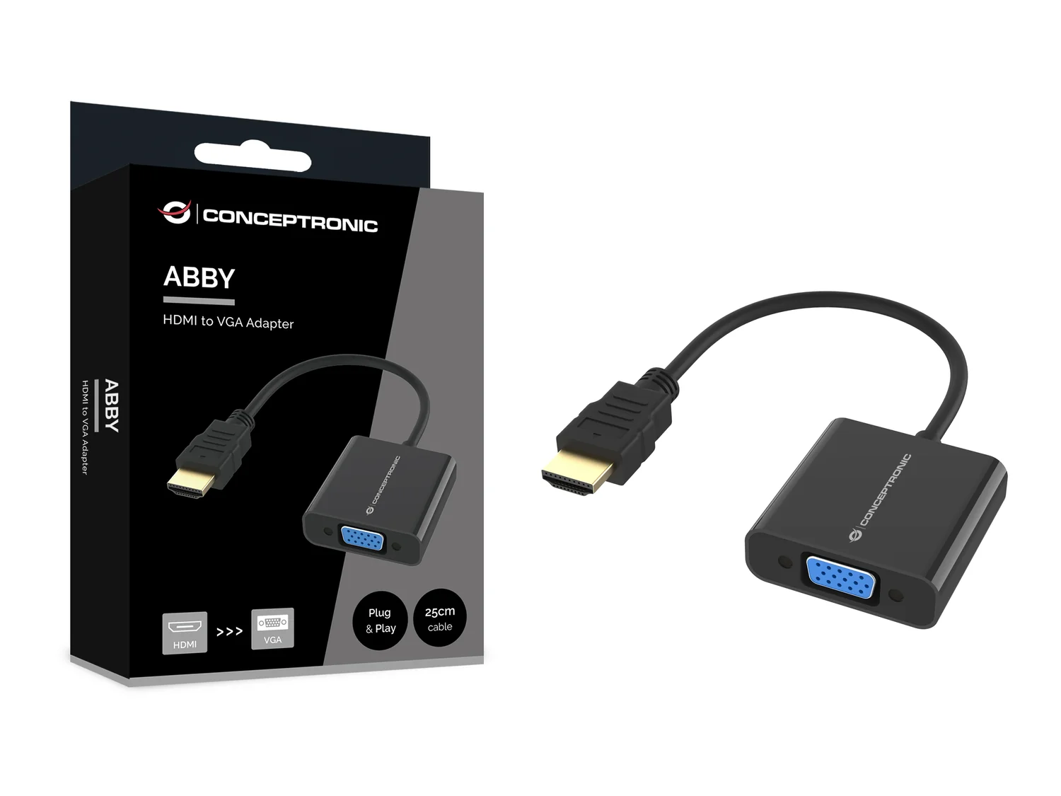 Adaptador HDMI para VGA Full HD 1080p 60Hz Plug and Play Conceptronic ABBY20B preto - Imagem 3