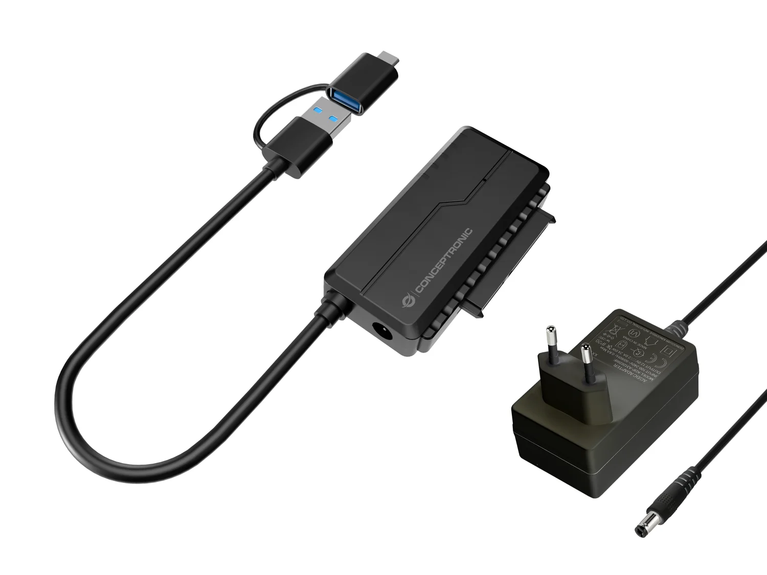 Adaptador USB para SATA Conceptronic ABBY21B 2.5"/3.5" com Alimentador e Cabo USB-C/A - Imagem 1
