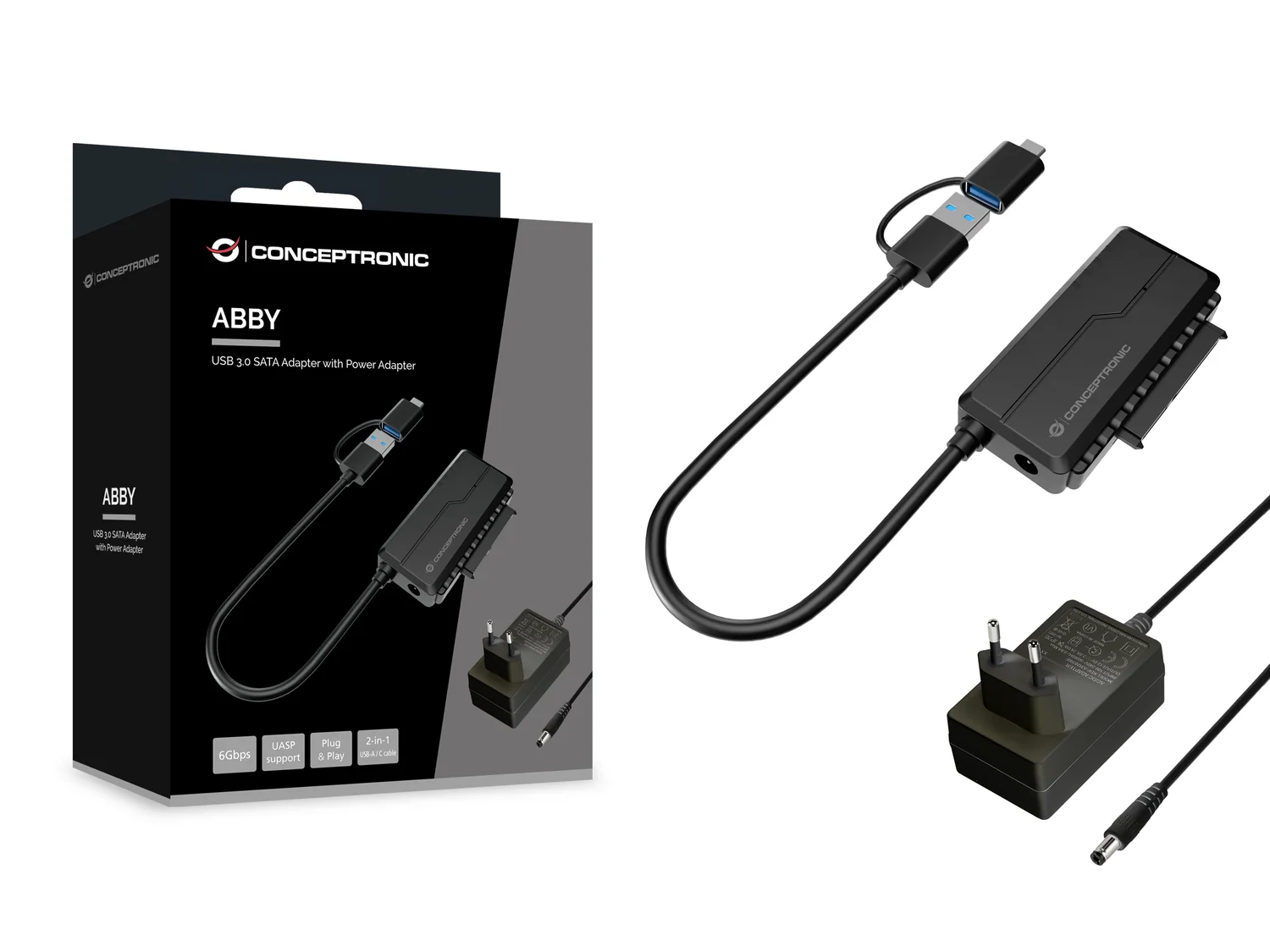 Adaptador USB para SATA Conceptronic ABBY21B 2.5"/3.5" com Alimentador e Cabo USB-C/A - Imagem 4