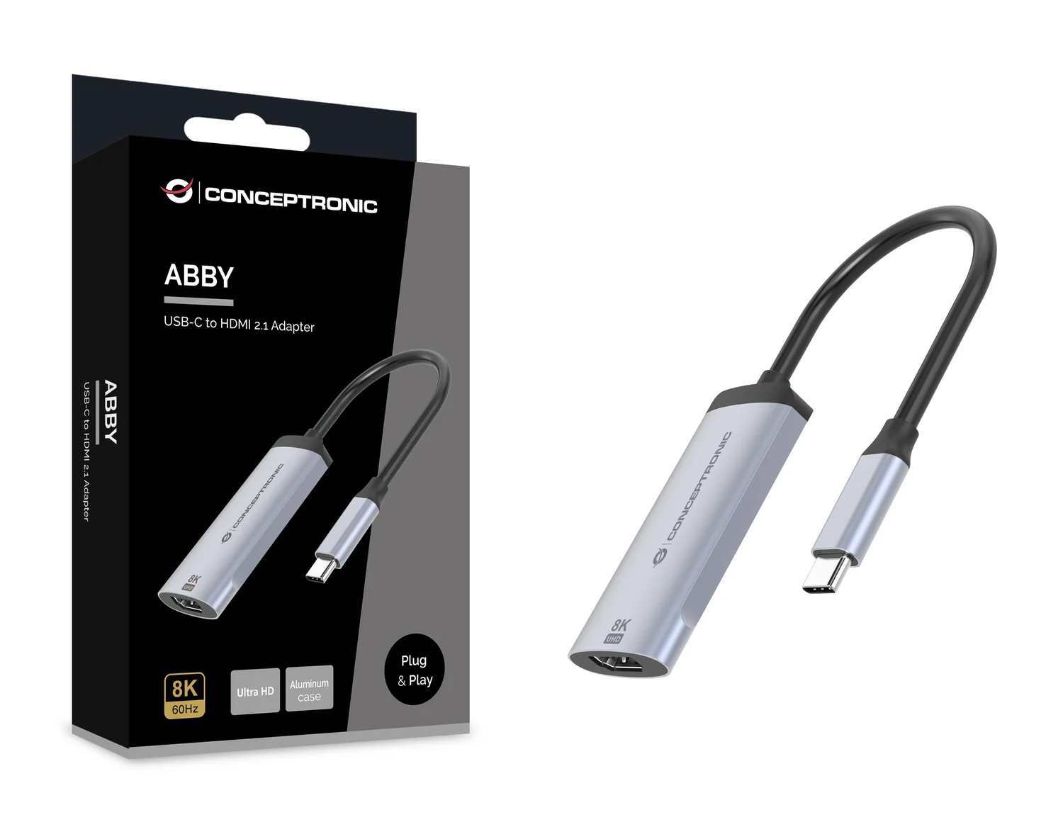 Adaptador USB-C para HDMI 2.1 Conceptronic ABBY23G 8K 60Hz Alumínio Prateado - Imagem 5