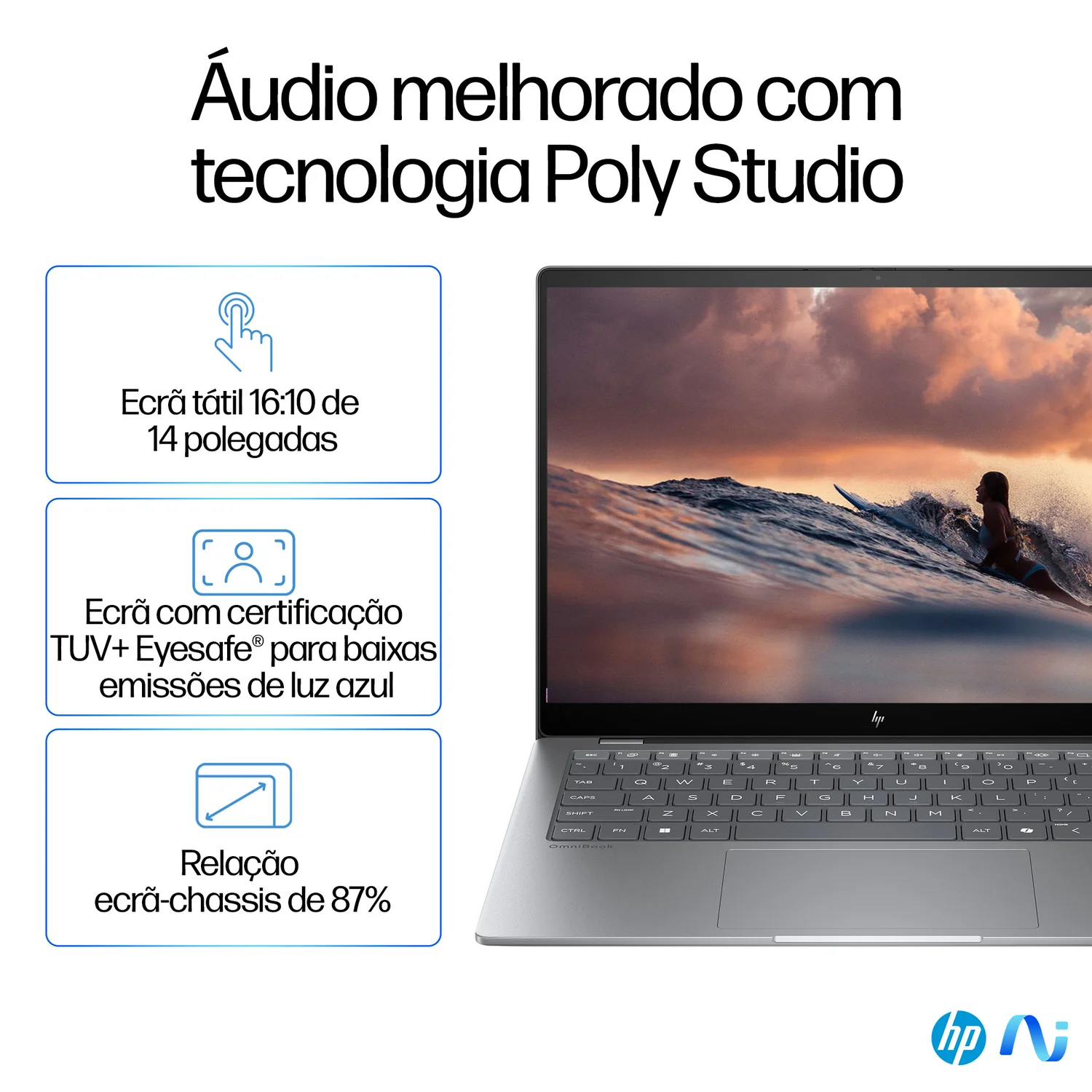 Portátil HP OmniBook X 14-FE0002NP 14" 2.2K Touch Snapdragon X Elite 32GB 1TB SSD Prateado - Imagem 13