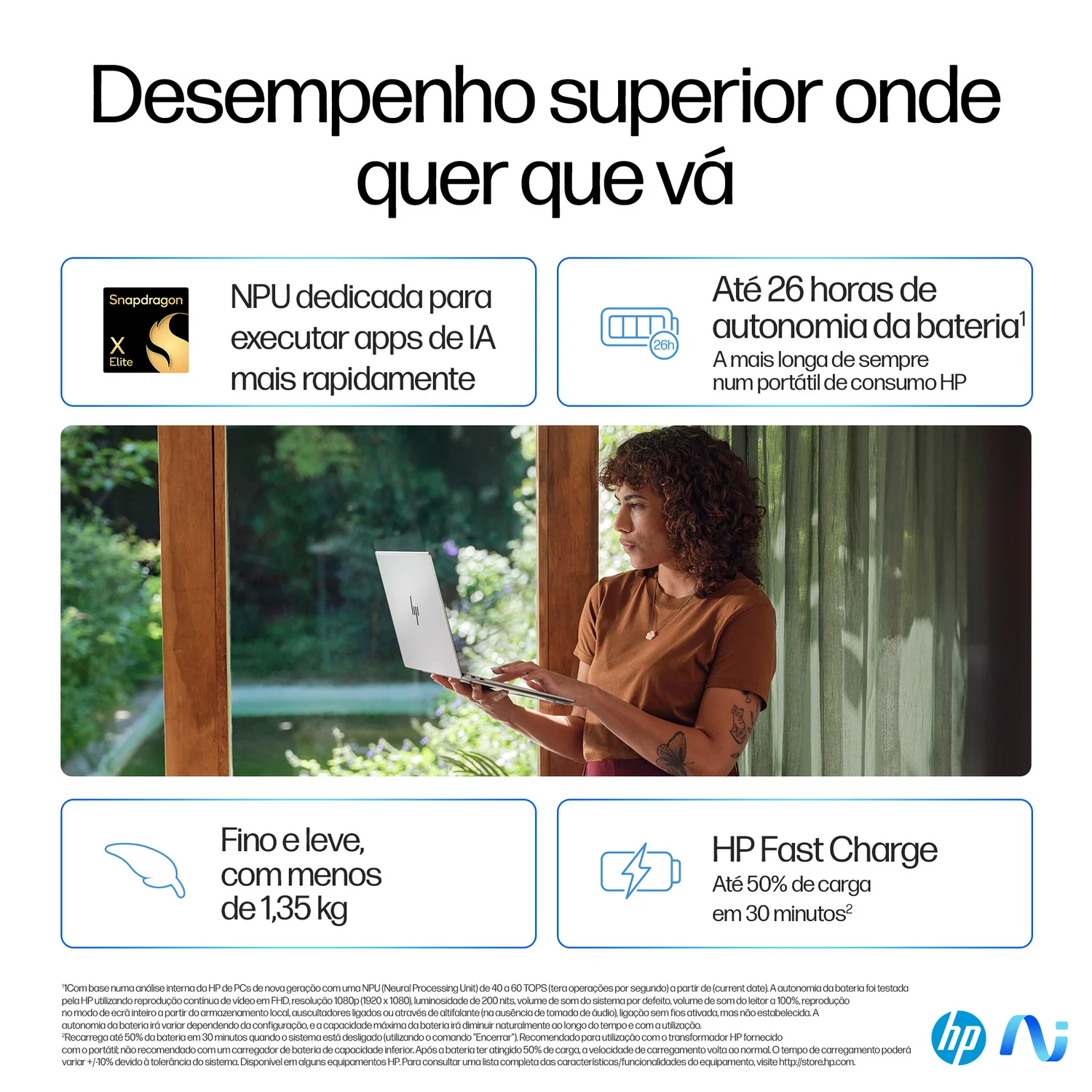 Portátil HP OmniBook X 14-FE0002NP 14" 2.2K Touch Snapdragon X Elite 32GB 1TB SSD Prateado - Imagem 8