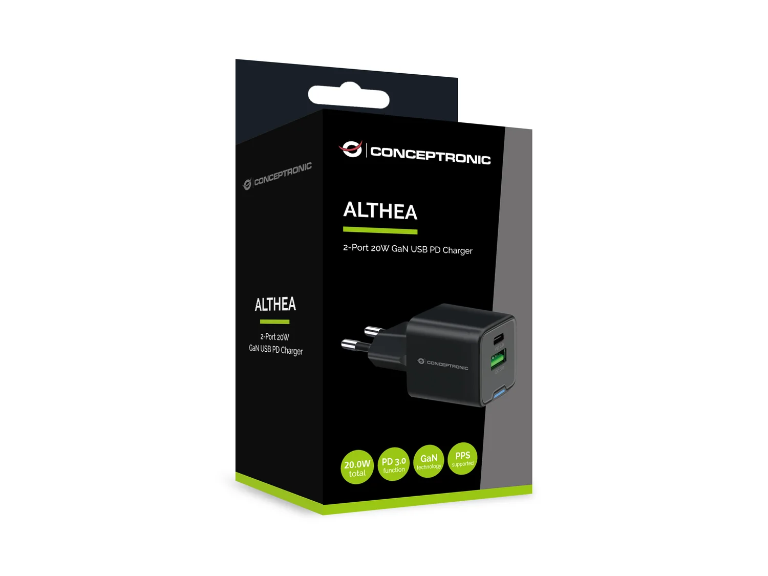 Carregador GaN 20W Conceptronic ALTHEA15B 2 Portas USB-C + USB-A com Quick Charge 3.0 Preto - Imagem 3