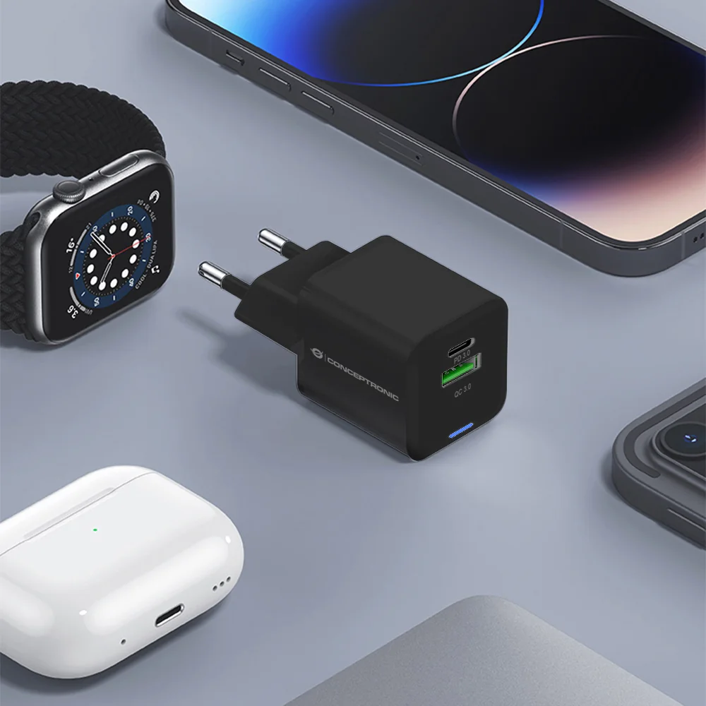 Carregador GaN 20W Conceptronic ALTHEA15B 2 Portas USB-C + USB-A com Quick Charge 3.0 Preto - Imagem 5