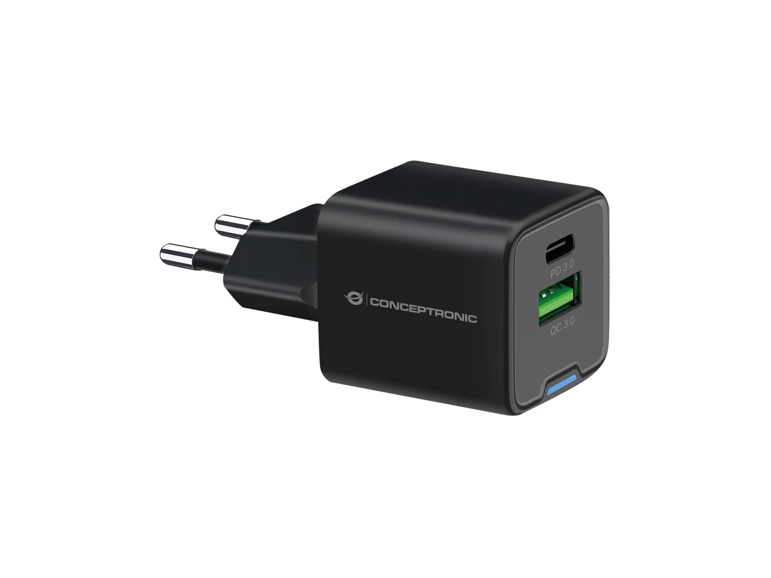 Carregador GaN 20W Conceptronic ALTHEA15B 2 Portas USB-C + USB-A com Quick Charge 3.0 Preto