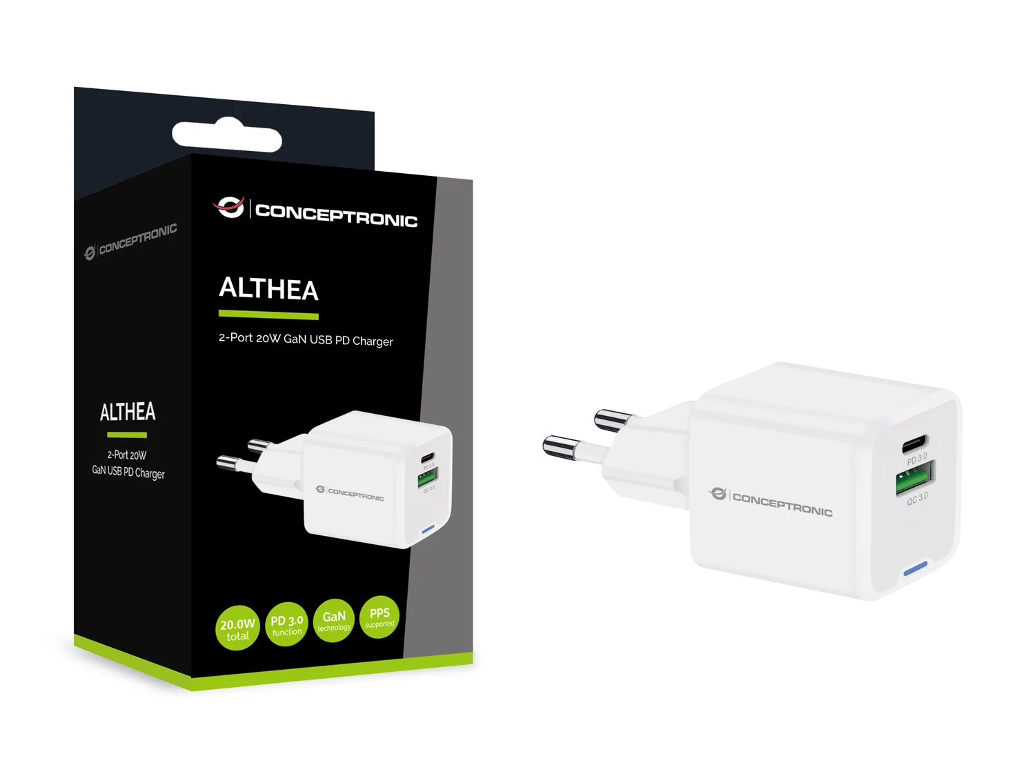 Carregador USB GaN Conceptronic ALTHEA15W 20 W PD QC 3.0 2 Portas - Imagem 4