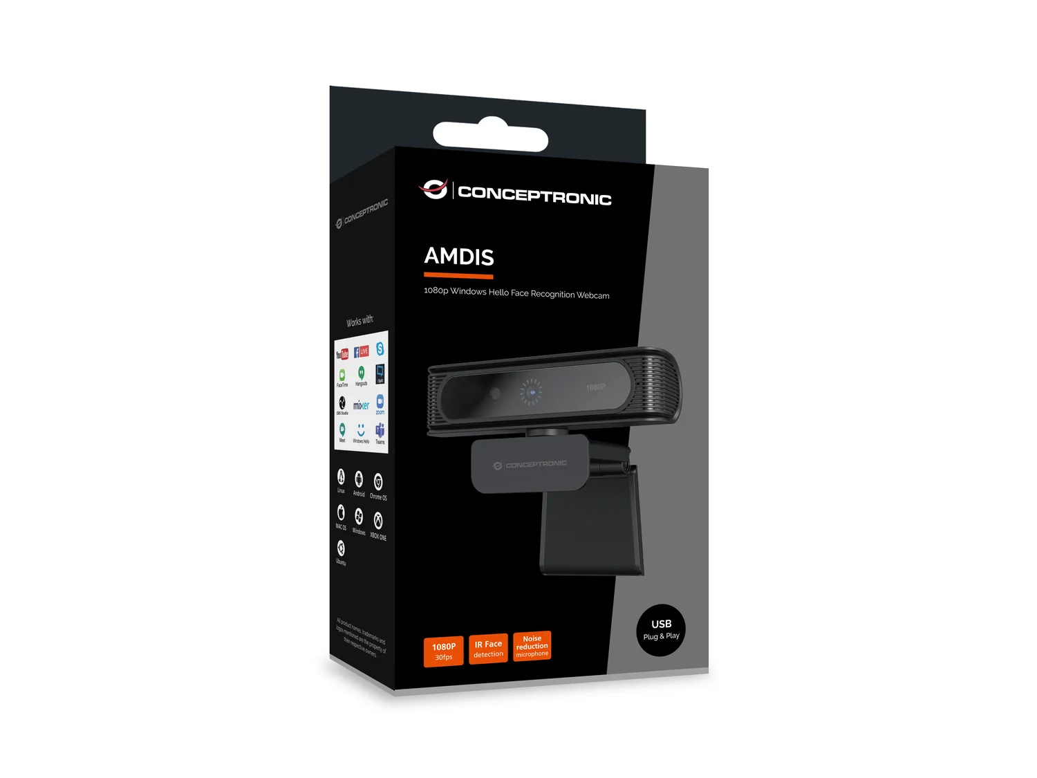 Webcam USB Conceptronic AMDIS09B Full HD 1080p, 2MP, Windows Hello, microfone, preta - Imagem 8