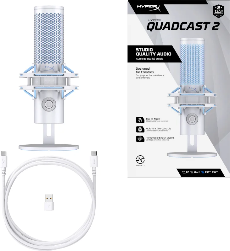 Microfone HyperX QuadCast 2 USB-C/USB-A 24bit/96kHz com Suporte Anti-Choque Cinzento - Imagem 10