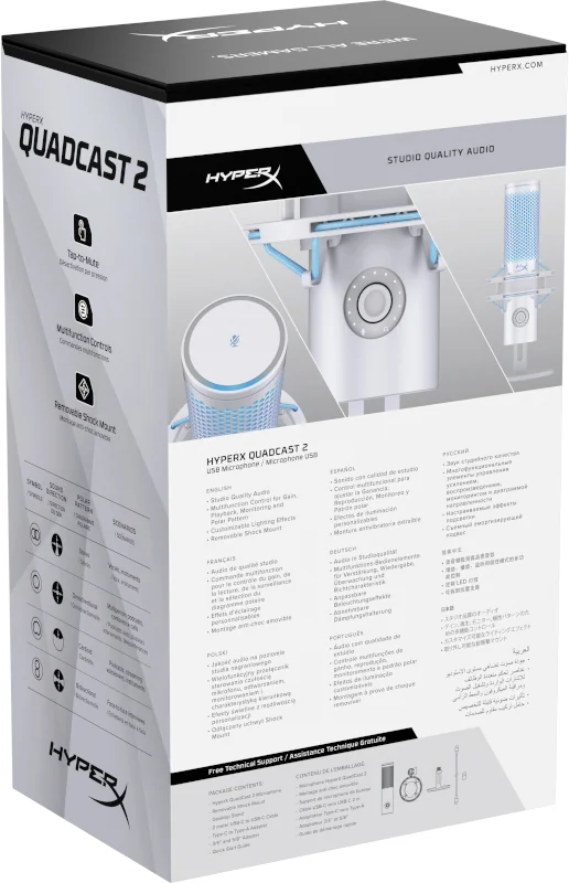 Microfone HyperX QuadCast 2 USB-C/USB-A 24bit/96kHz com Suporte Anti-Choque Cinzento - Imagem 12