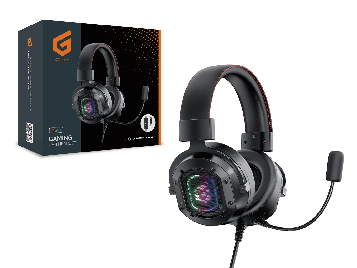 Auscultadores Gaming Conceptronic Athan 7.1 Surround USB com Microfone e Iluminação RGB - Imagem 3