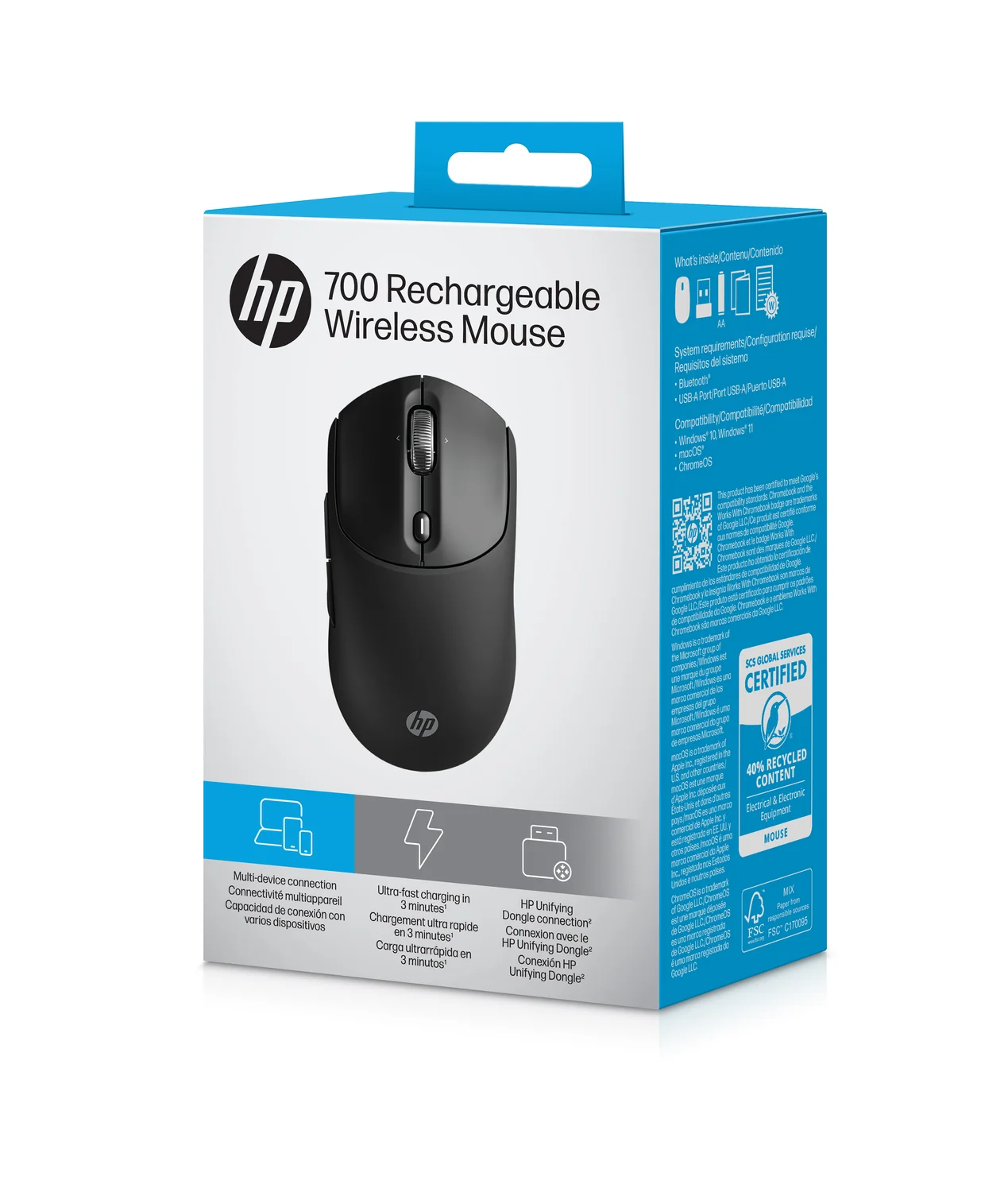 Rato Sem Fios Recarregável HP 700 Bluetooth 5.2 6000 DPI Preto - Imagem 9