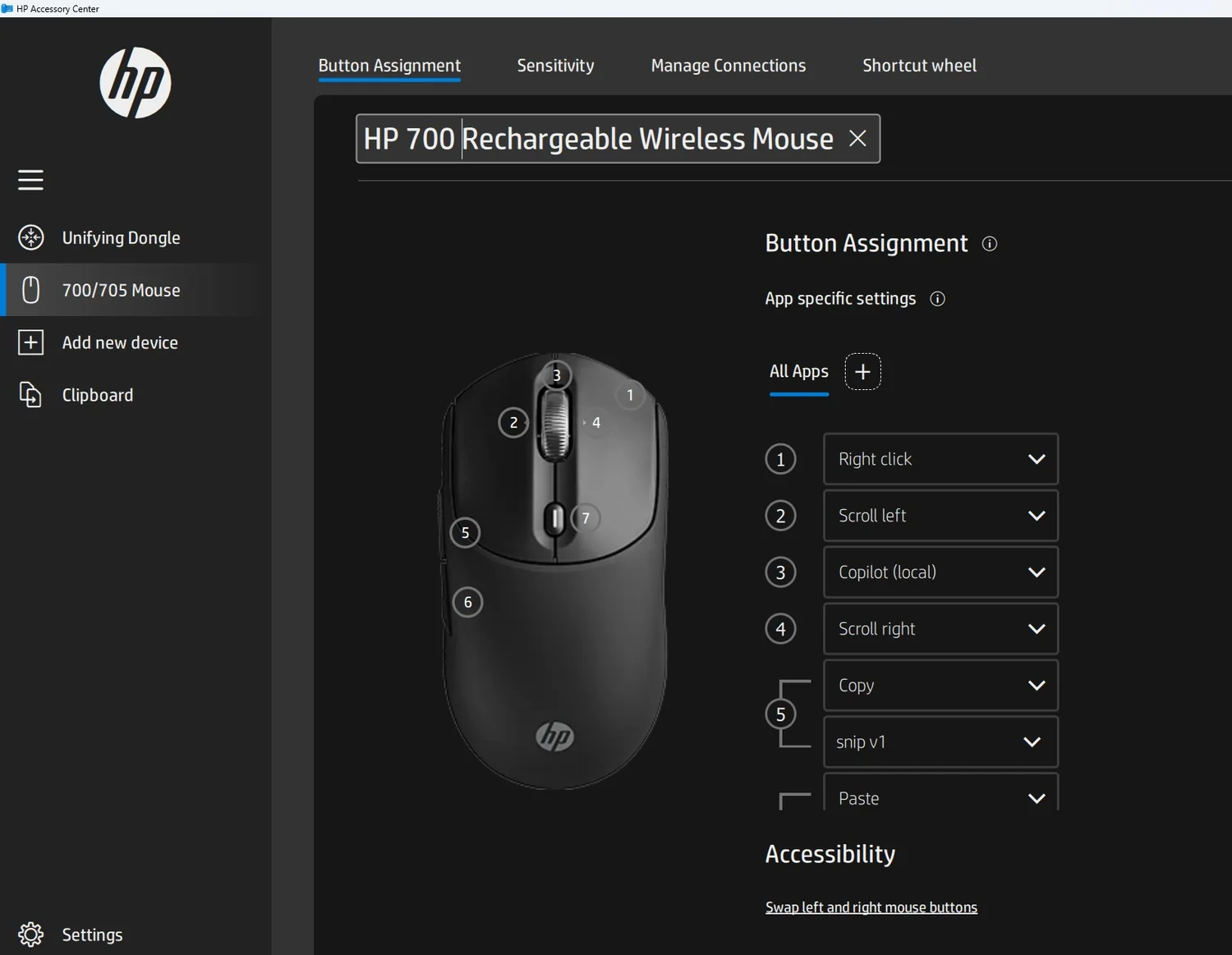 Rato Sem Fios Recarregável HP 700 Bluetooth 5.2 6000 DPI Preto - Imagem 7