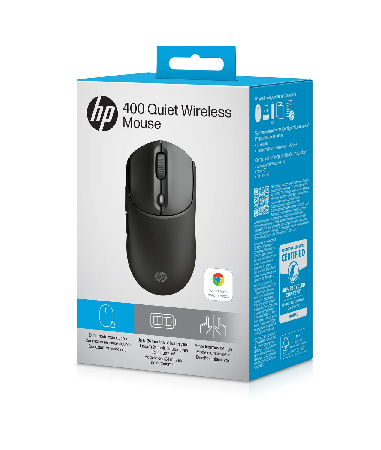 Rato sem fios silencioso HP 400 Bluetooth e 2.4 GHz preto ambidestro - Imagem 11