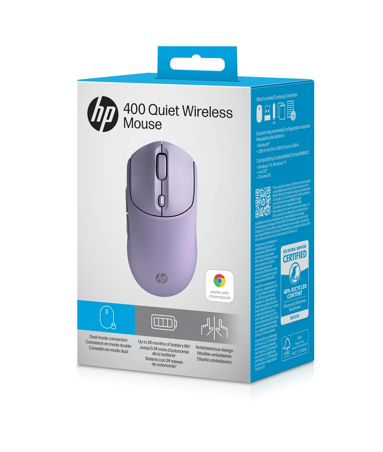 Rato Sem Fios HP 400 Silencioso Bluetooth 5.2 RF 6000 DPI Roxo Ambidestro - Imagem 13