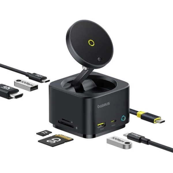 Hub USB-C Baseus MagPro2 7-em-1 com HDMI 4K, USB 3.2 e leitor de cartões SD/MicroSD