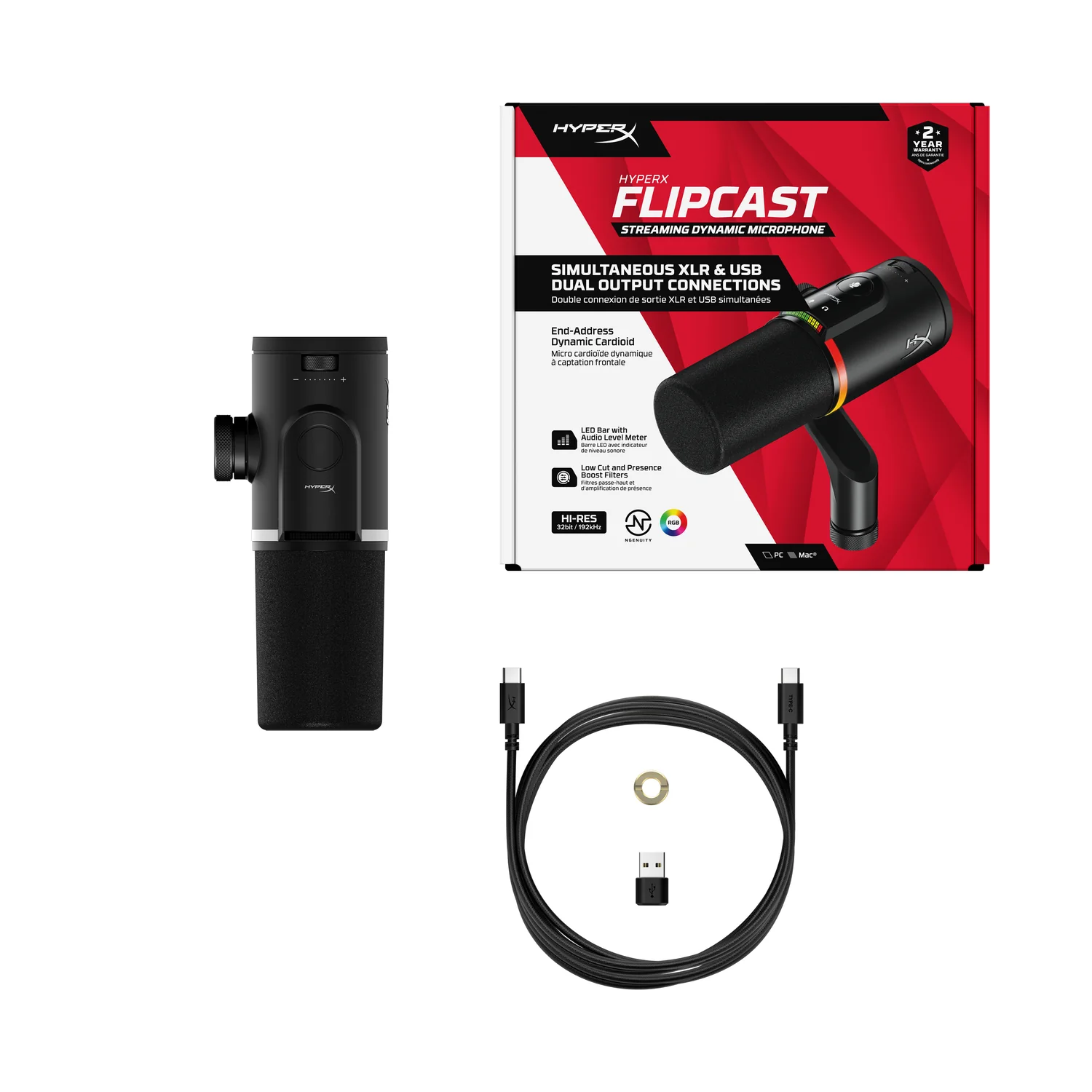 Microfone dinâmico HyperX FlipCast USB-C/XLR cardioide 192kHz preto - Imagem 9