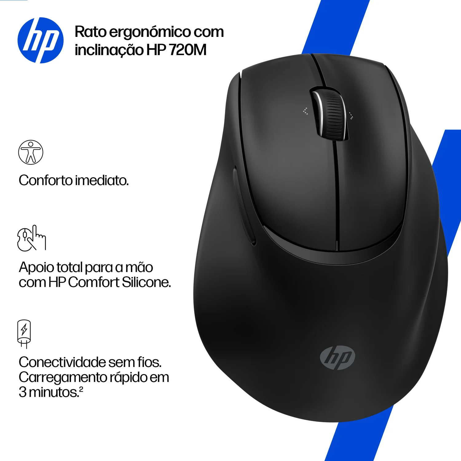 Rato ergonómico HP 720M sem fios com inclinação semi-vertical - Imagem 5