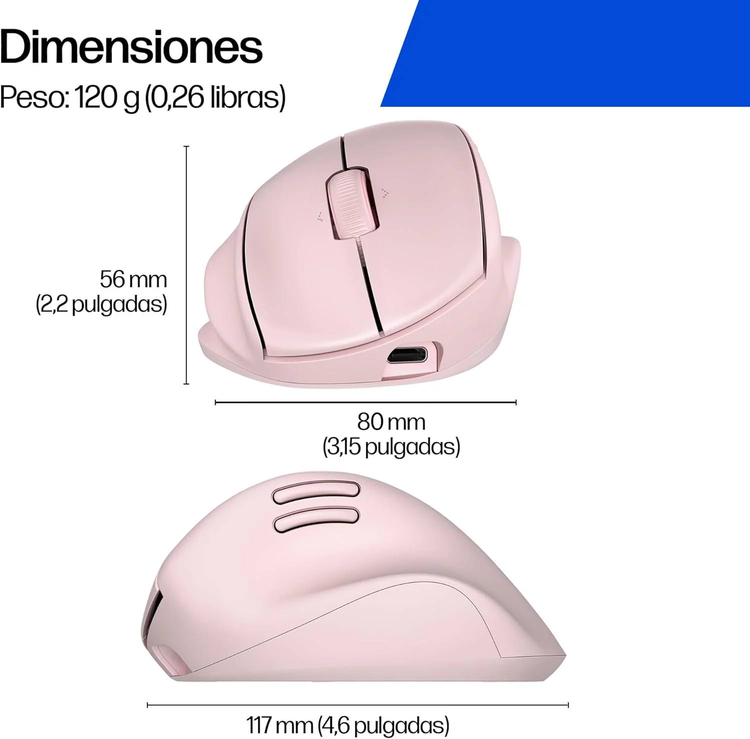 Rato Ergonómico Sem Fios HP 720M Rosa 6000 DPI Bluetooth Recarregável - Imagem 7