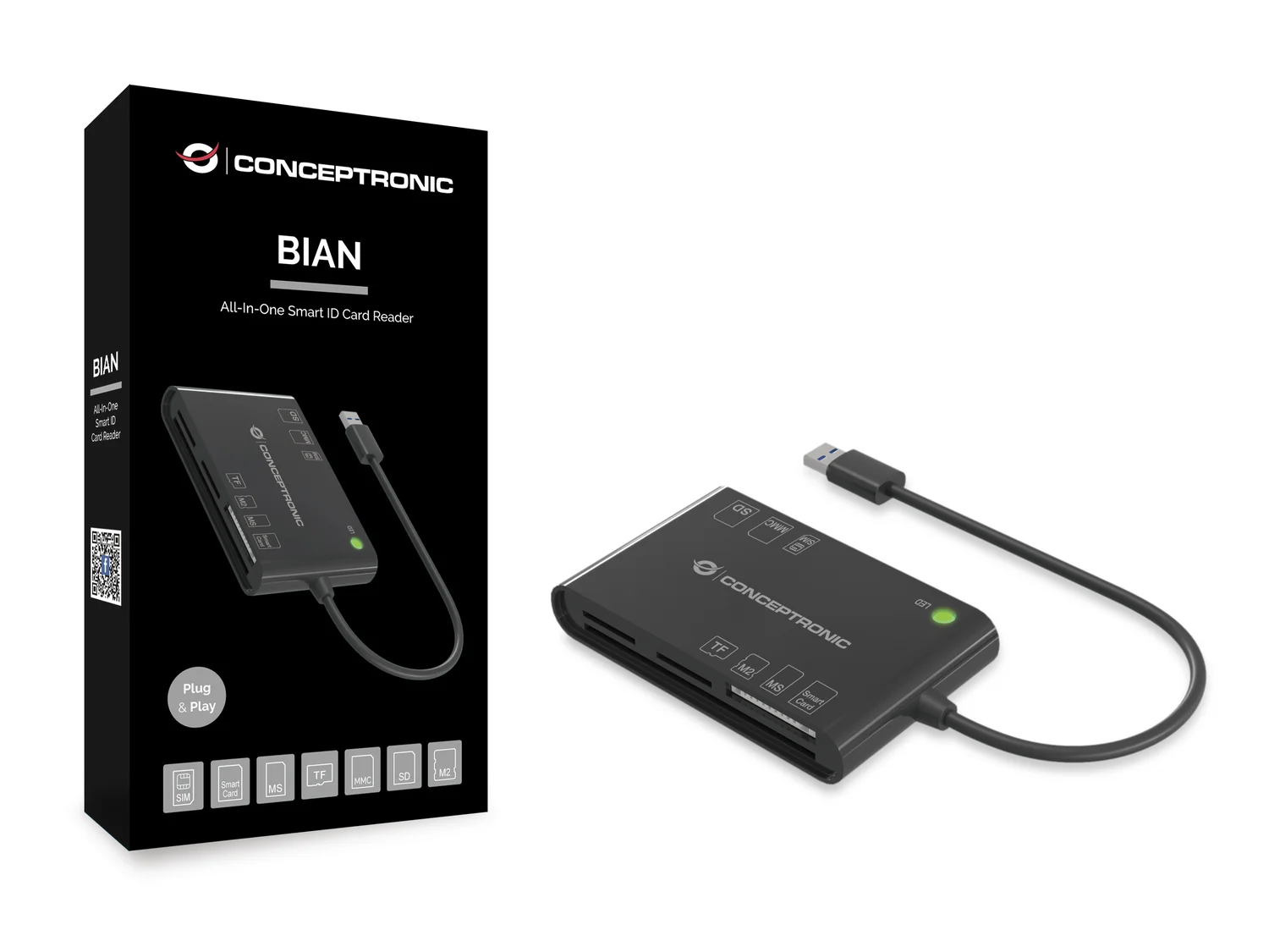 Leitor de cartões Conceptronic BIAN01B 7 em 1 USB Smart Card SIM SD microSD preto - Imagem 3