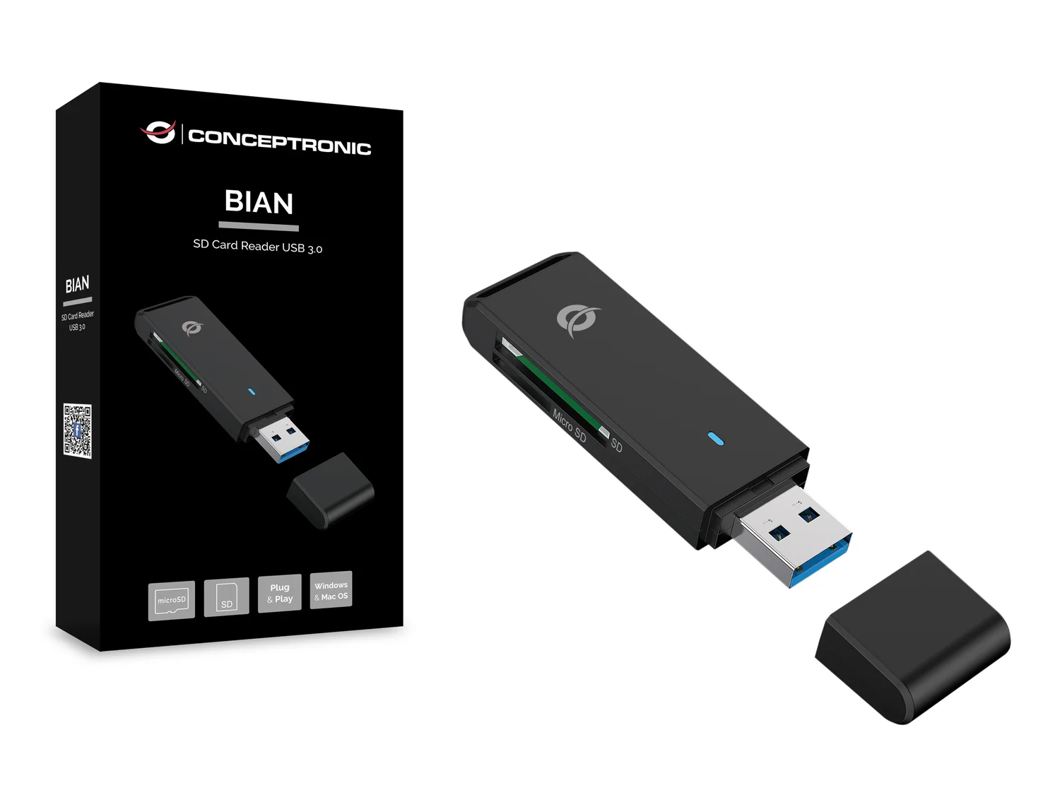 Leitor de cartões Conceptronic BIAN02B 2 em 1 USB 3.0 SD e microSD preto - Imagem 2