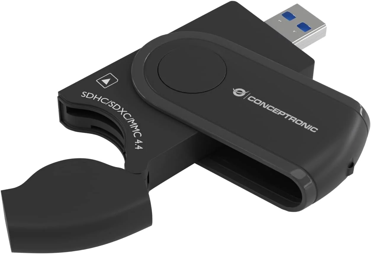 Leitor de Cartões USB 3.0 Conceptronic BIAN04B 4-em-1 SD SDHC SDXC MicroSD até 5000 Mbit/s Preto - Imagem 3