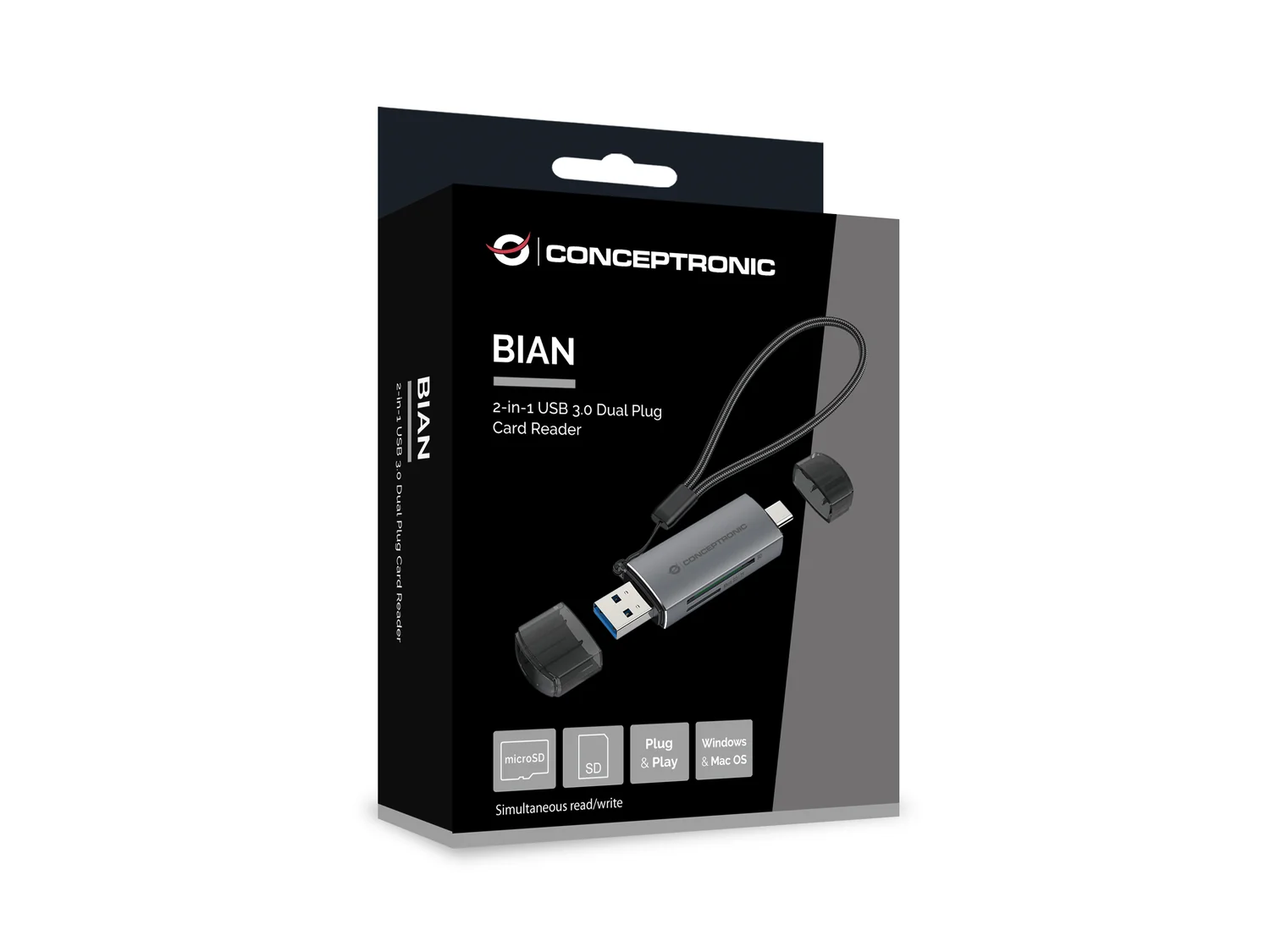 Leitor de Cartões USB 3.0 Conceptronic BIAN05G Dual Plug SD/MicroSD - Imagem 3