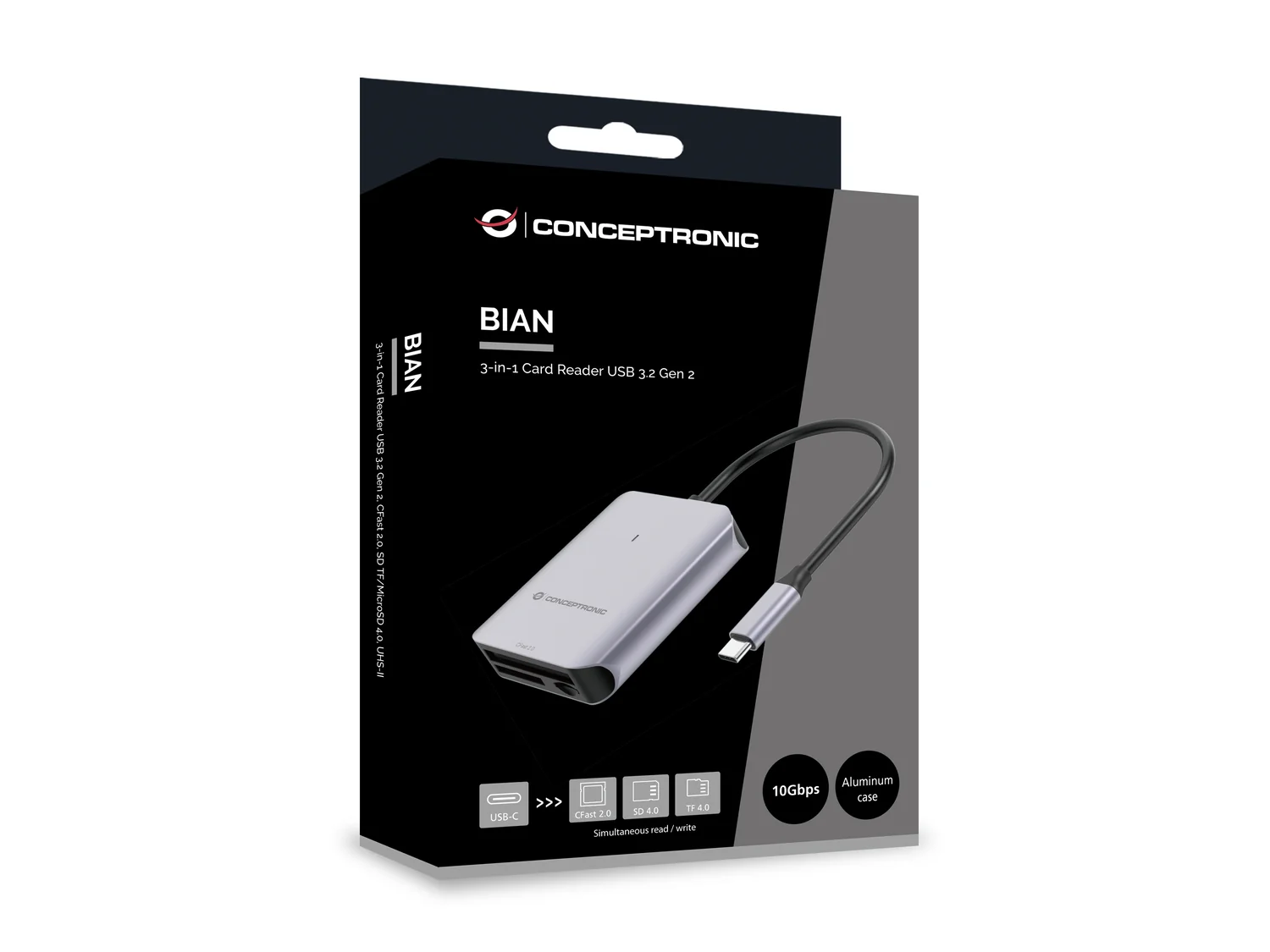 Leitor de Cartões Conceptronic BIAN09G USB 3.2 Gen 2 Type-C CFast 2.0 SD MicroSD UHS-II Cinzento - Imagem 5