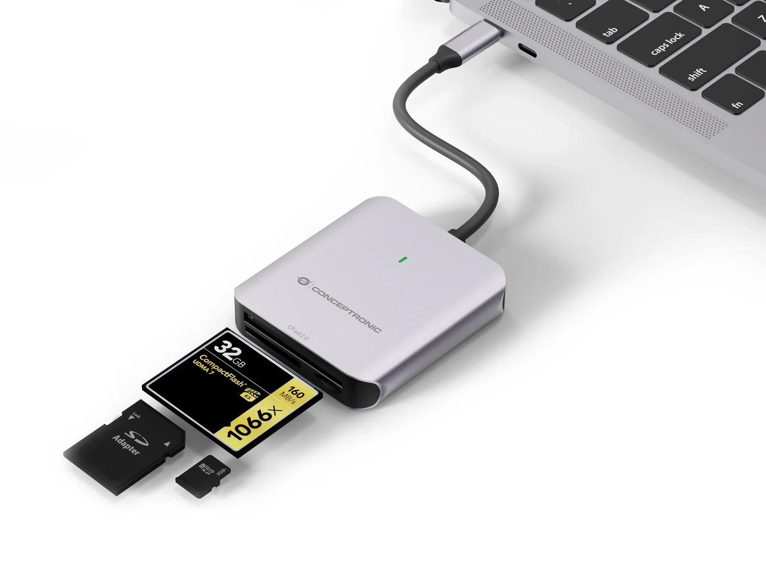 Leitor de Cartões Conceptronic BIAN09G USB 3.2 Gen 2 Type-C CFast 2.0 SD MicroSD UHS-II Cinzento - Imagem 3