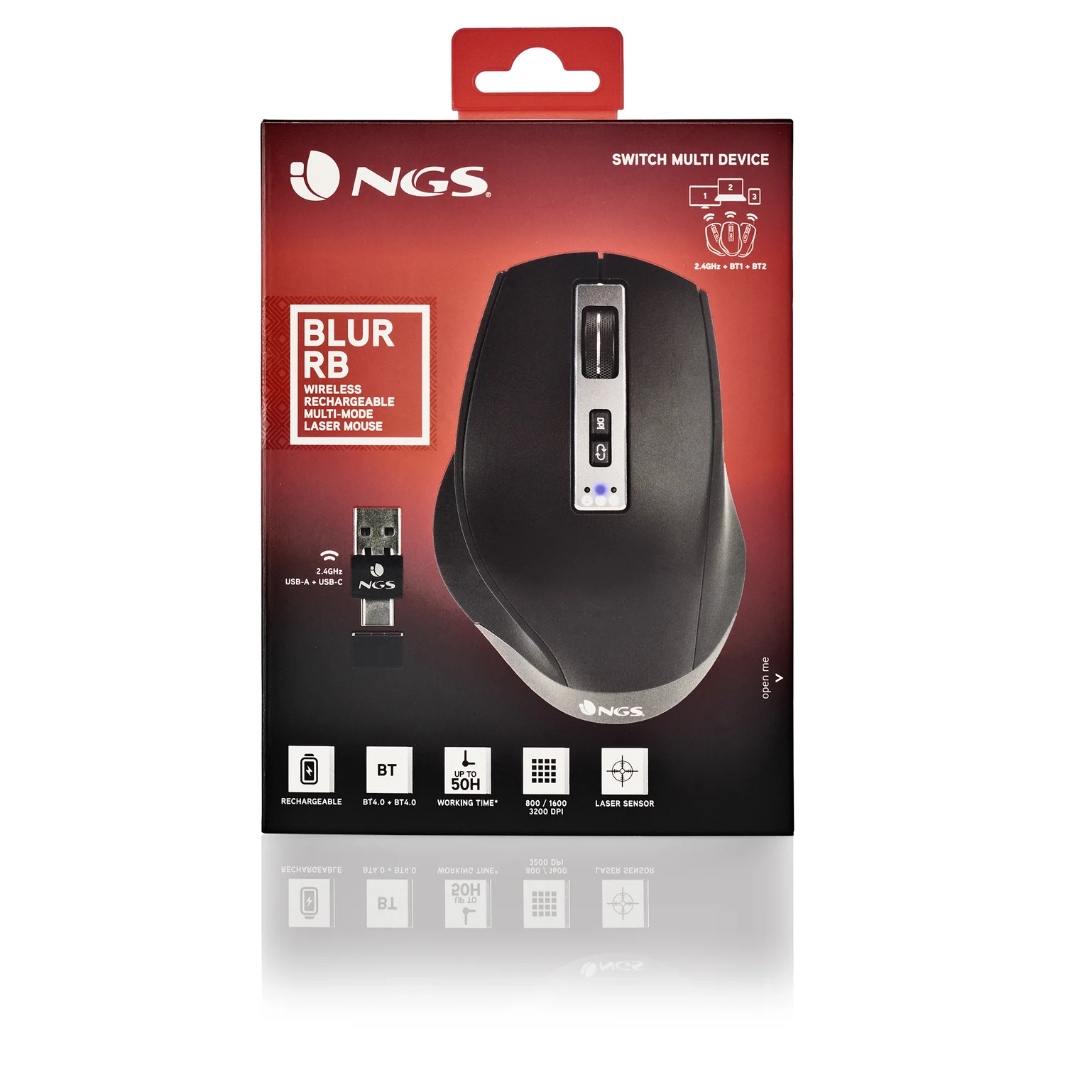 Rato Sem Fios NGS Blur-RB Multimodo Recarregável Bluetooth + USB 3200 DPI - Preto - Imagem 6