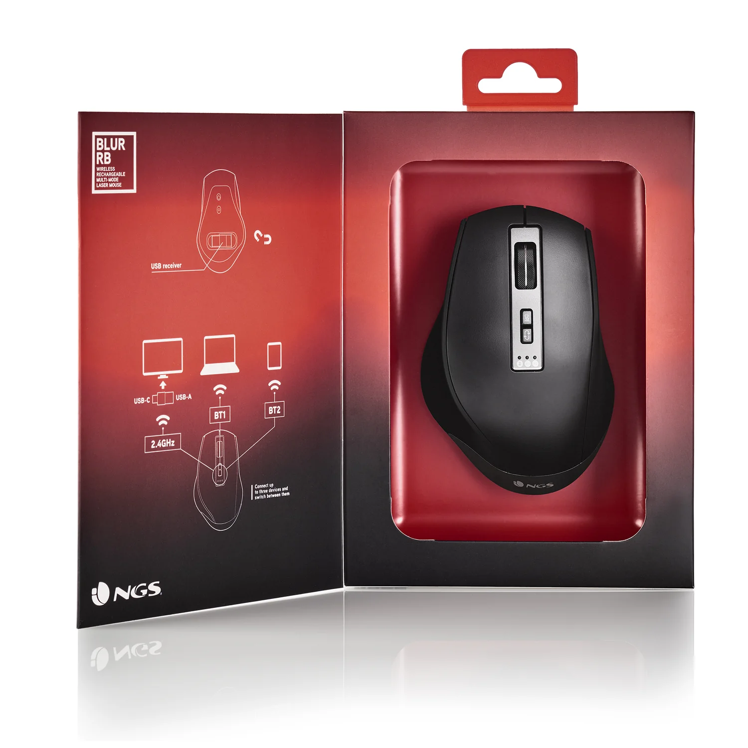 Rato Sem Fios NGS Blur-RB Multimodo Recarregável Bluetooth + USB 3200 DPI - Preto - Imagem 8