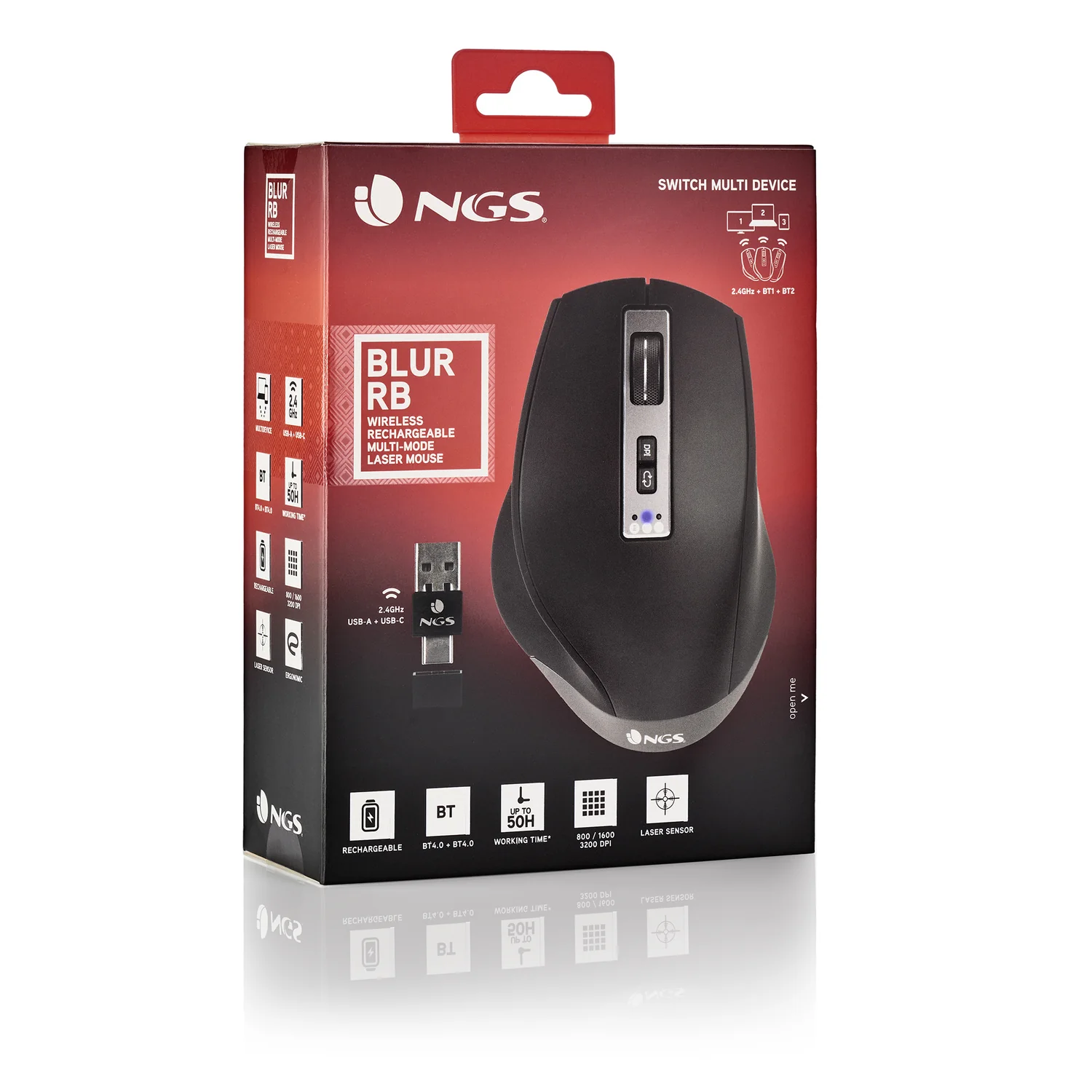 Rato Sem Fios NGS Blur-RB Multimodo Recarregável Bluetooth + USB 3200 DPI - Preto - Imagem 7