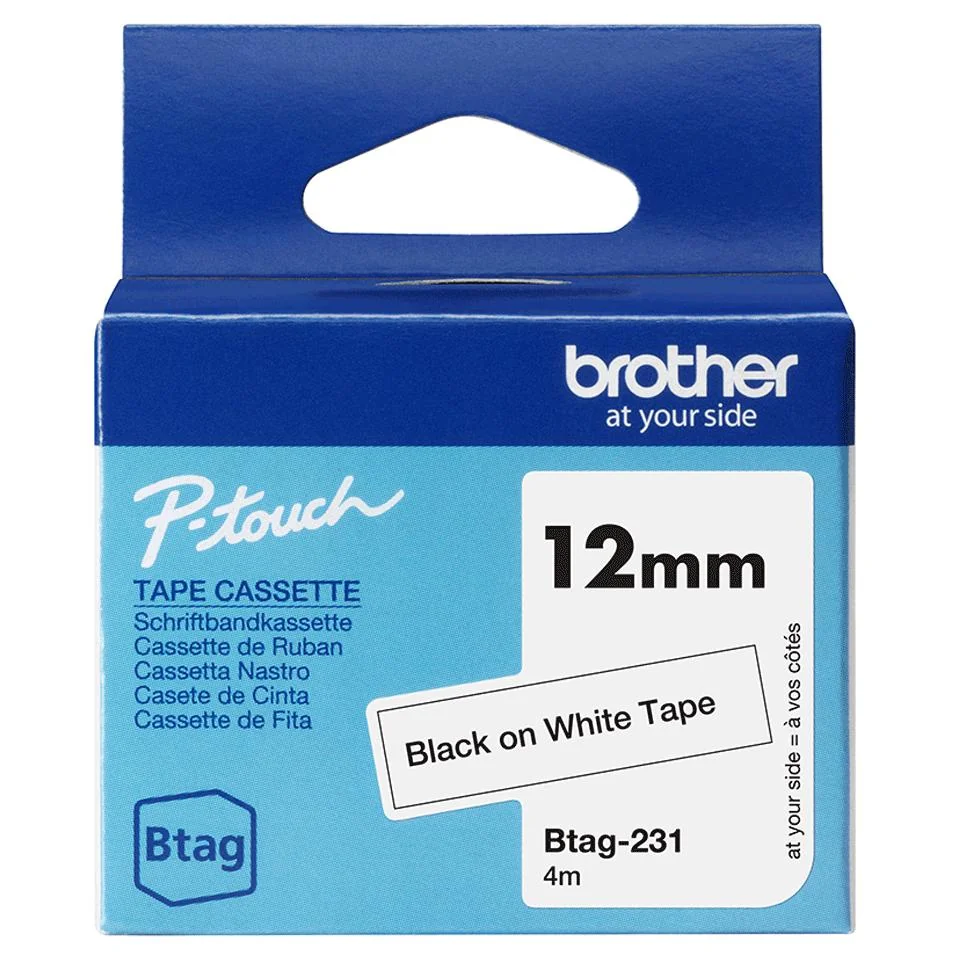 Fita de etiquetas Brother BTAG-231 12mm 4m preto sobre branco