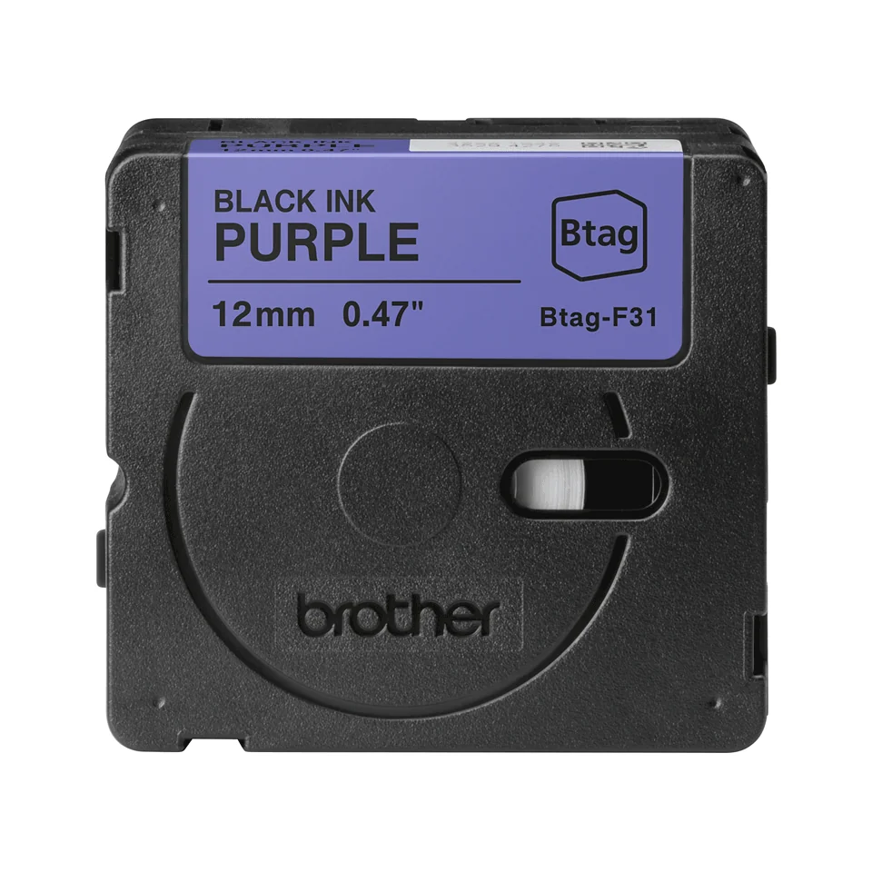 Fita rotuladora Brother BTAG-F31 12mm preto sobre roxo 4m - Imagem 2