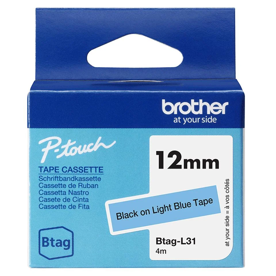 Fita de etiquetas Brother BTAG-L31 12mm 4m preto sobre azul claro