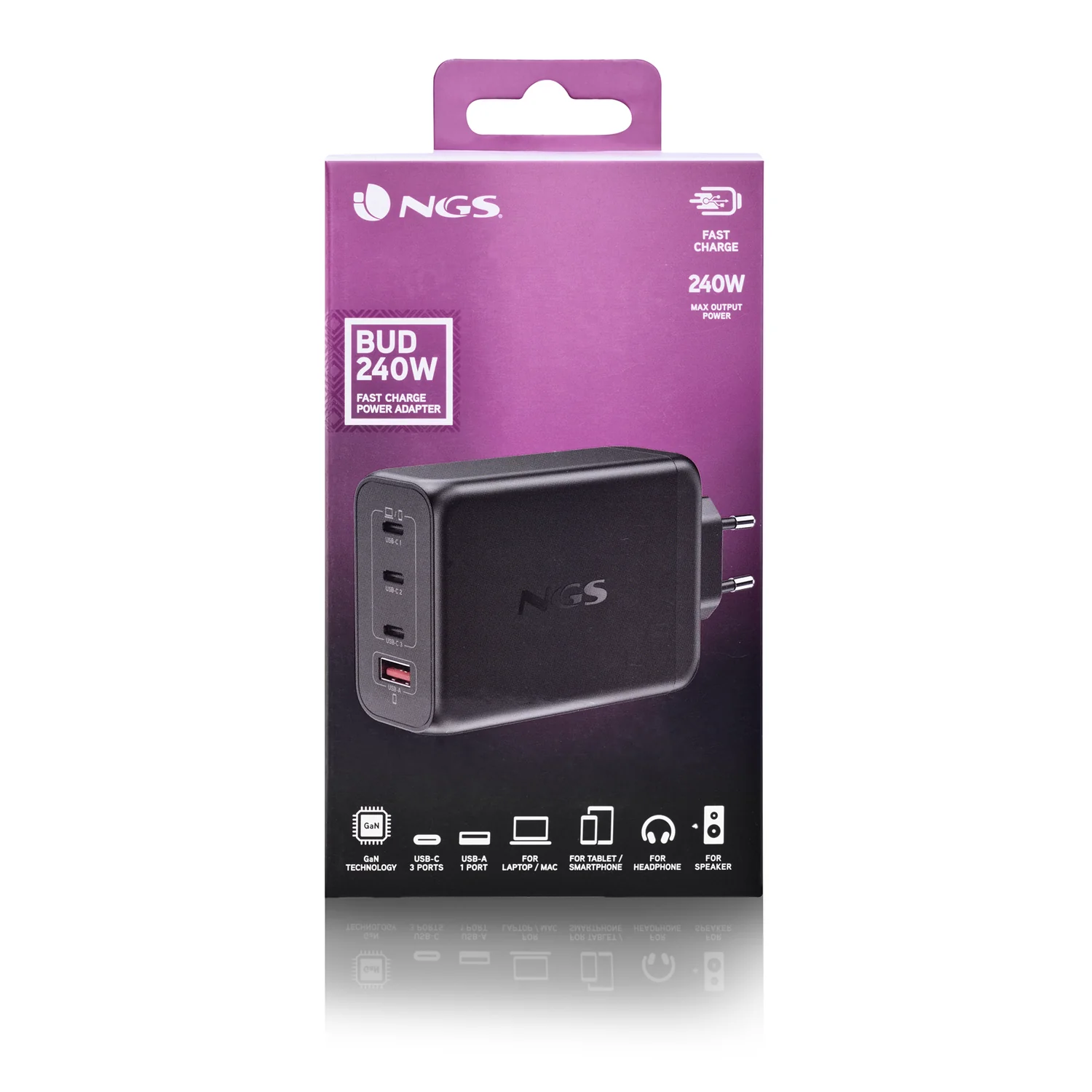 Carregador de Parede NGS BUD 240W GaN 4 Portas USB-C + USB-A Carregamento Rápido - Imagem 6
