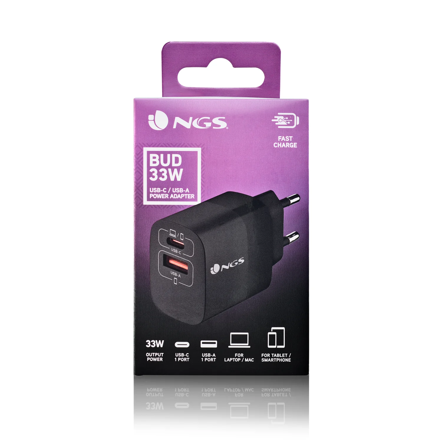 Carregador de Rede NGS 33W GaN USB-C e USB-A Quick Charge 3.0 Power Delivery Preto - Imagem 6
