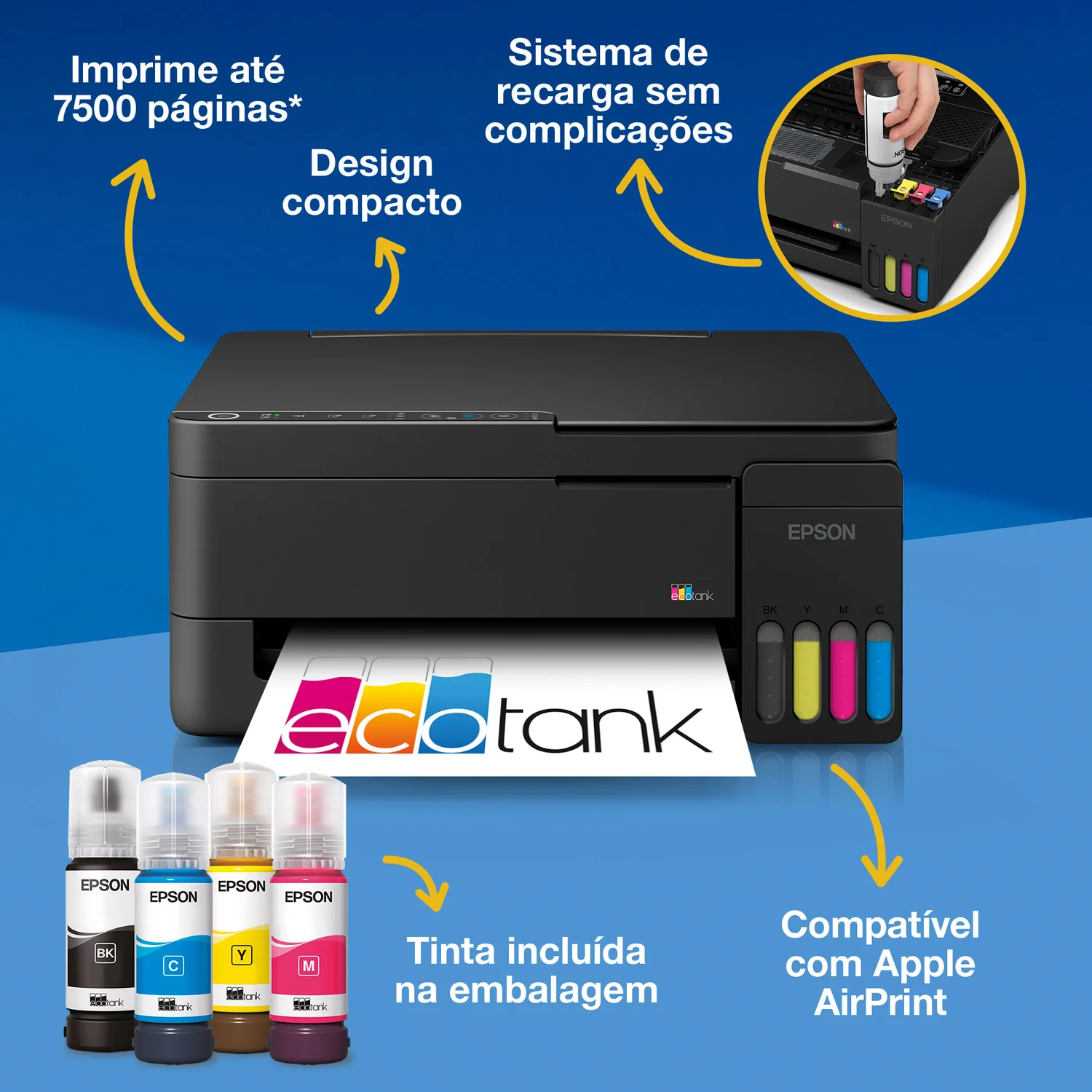 Impressora Multifunções Epson EcoTank ET-2911 Jacto de Tinta A cores Wi-Fi Wi-Fi Direct Ethernet Preto - Imagem 4