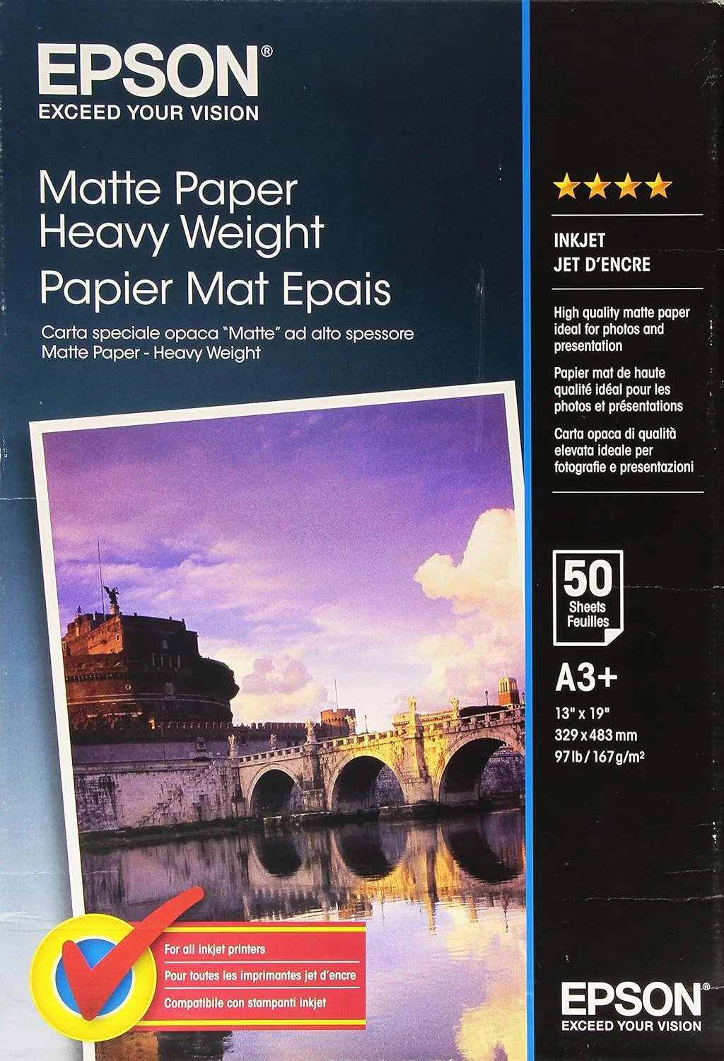 Papel Epson Mate A3+ 167g/m² 50 Folhas Branco - Imagem 1