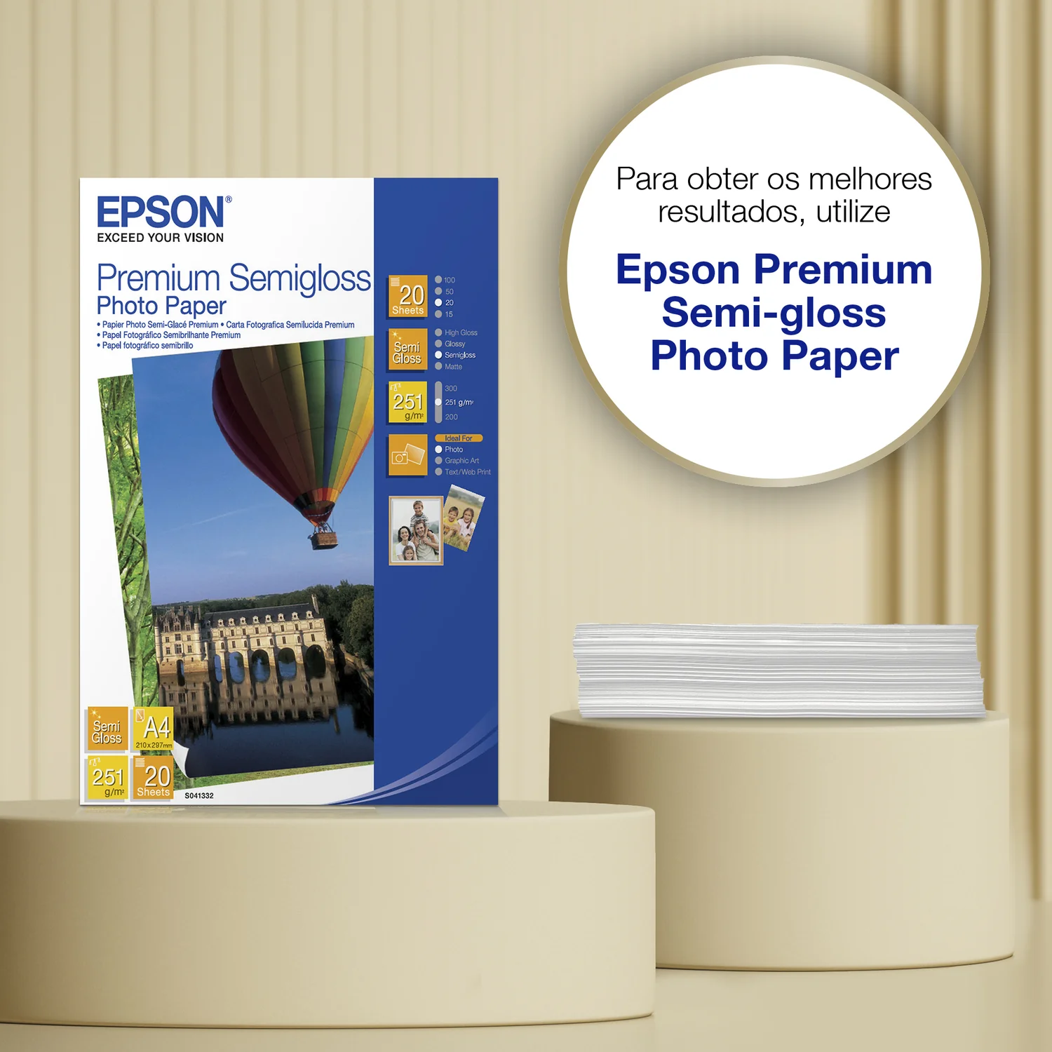Papel fotográfico semibrilhante Epson Premium A4 251g/m² 20 folhas - Imagem 3