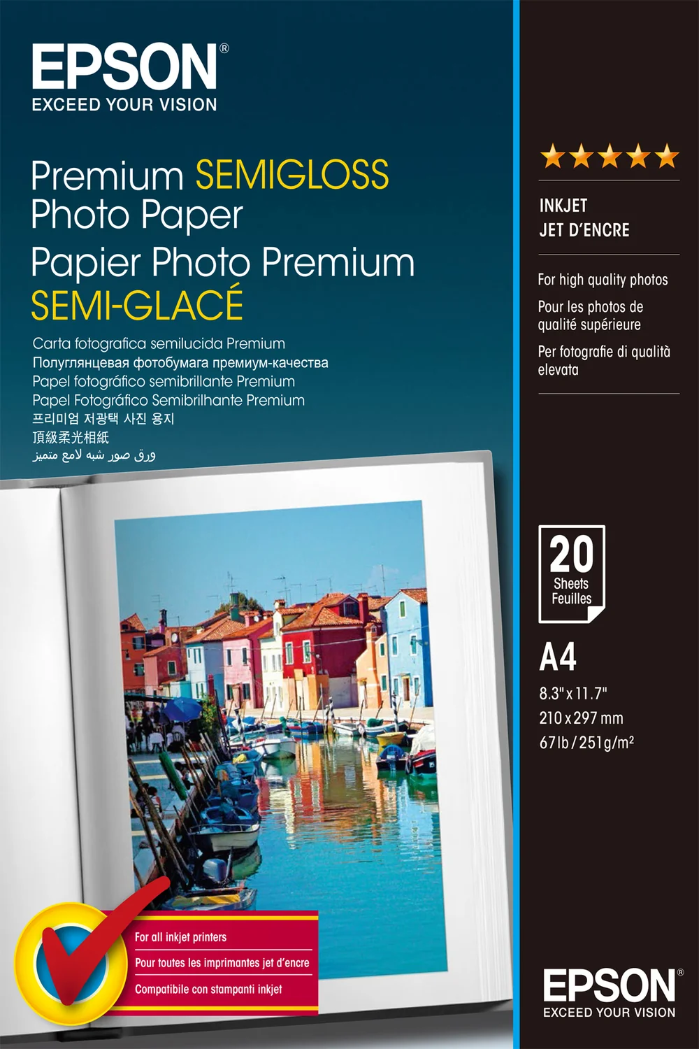 Papel fotográfico semibrilhante Epson Premium A4 251g/m² 20 folhas