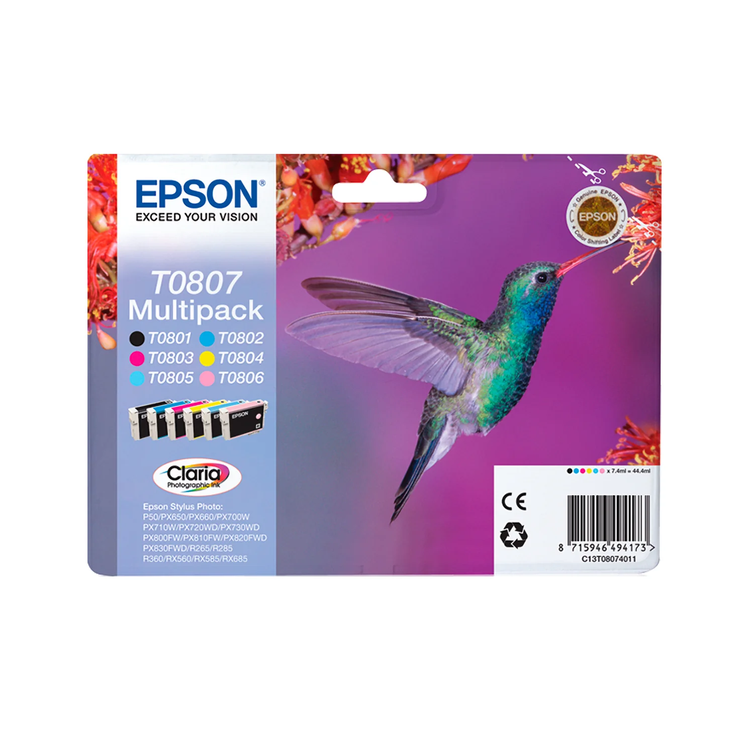 Tinteiro Epson T0802 Ciano Claria Photographic Original Beija-Flor - Imagem 2