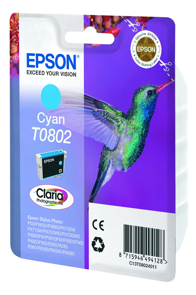 Tinteiro Epson T0802 Ciano Claria Photographic Original Beija-Flor - Imagem 3