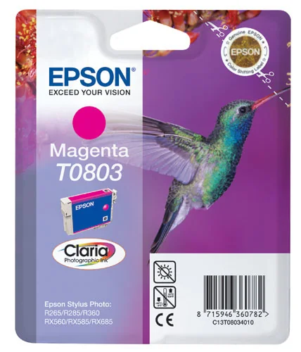 Tinteiro Epson T0803 Magenta Original Claria Photographic Stylus Photo R265 R360 RX560 - Imagem 1