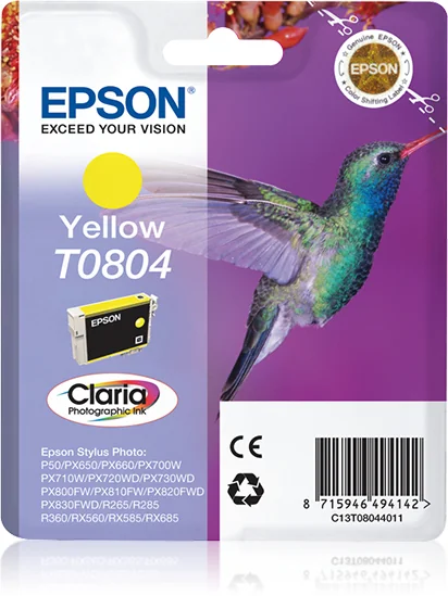Tinteiro Epson T0804 Amarelo original Claria Photographic para Stylus Photo R265 e RX560 - Imagem 1