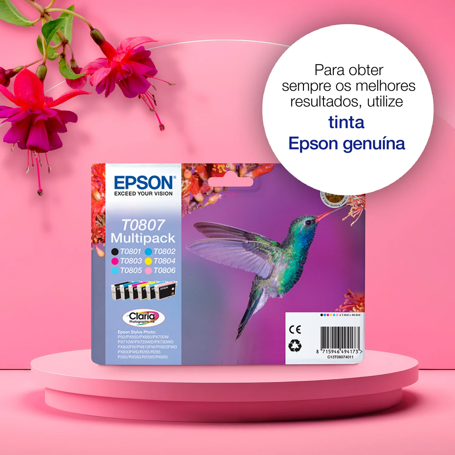 Tinteiro Epson T0806 Magenta Claro Claria Photographic Original Beija-Flor - Imagem 5