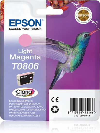 Tinteiro Epson T0806 Magenta Claro Claria Photographic Original Beija-Flor - Imagem 1