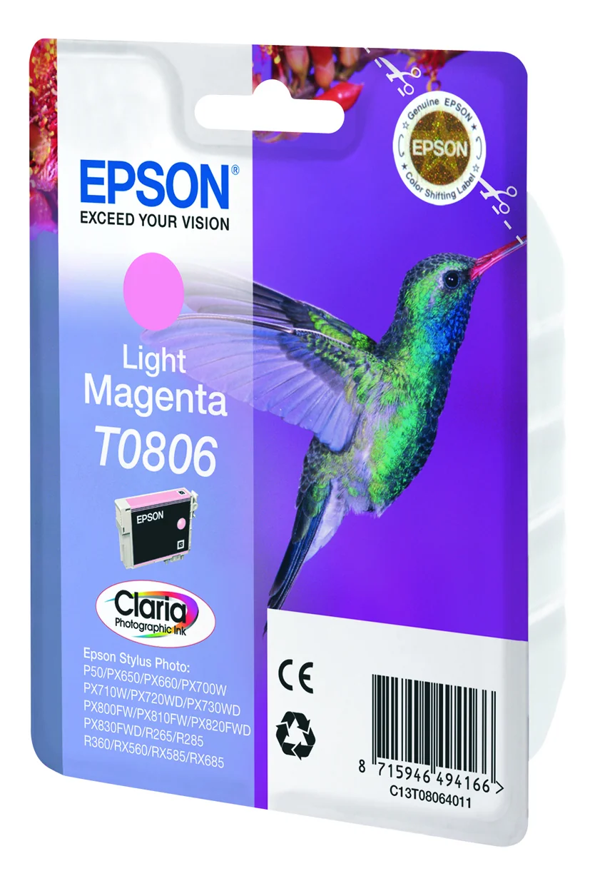 Tinteiro Epson T0806 Magenta Claro Claria Photographic Original Beija-Flor - Imagem 3